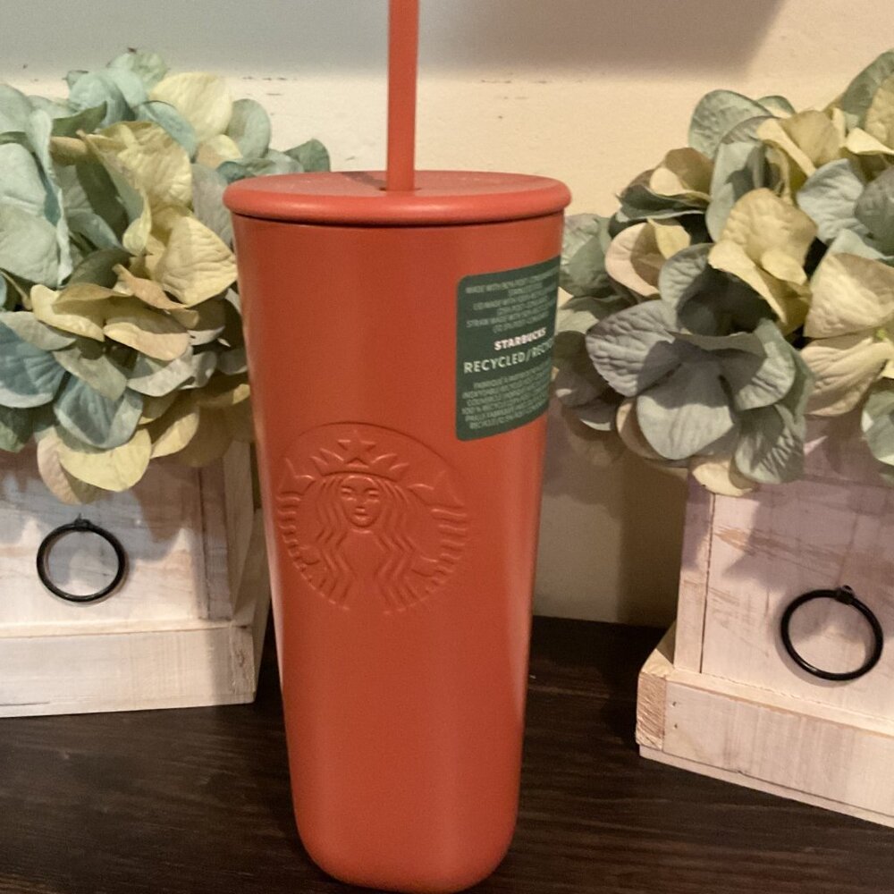 Starbucks 90% Recycled Stainless Steel Ember Red Tumbler With Straw 24 Oz
